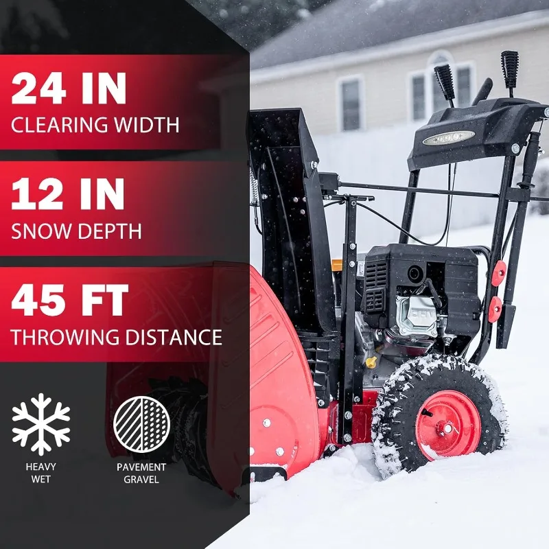 PowerSmart Snow Blower Gas Powered 24 Inch Self-Propelled 2-Stage 212cc Engine with Electric Start, LED Headlight