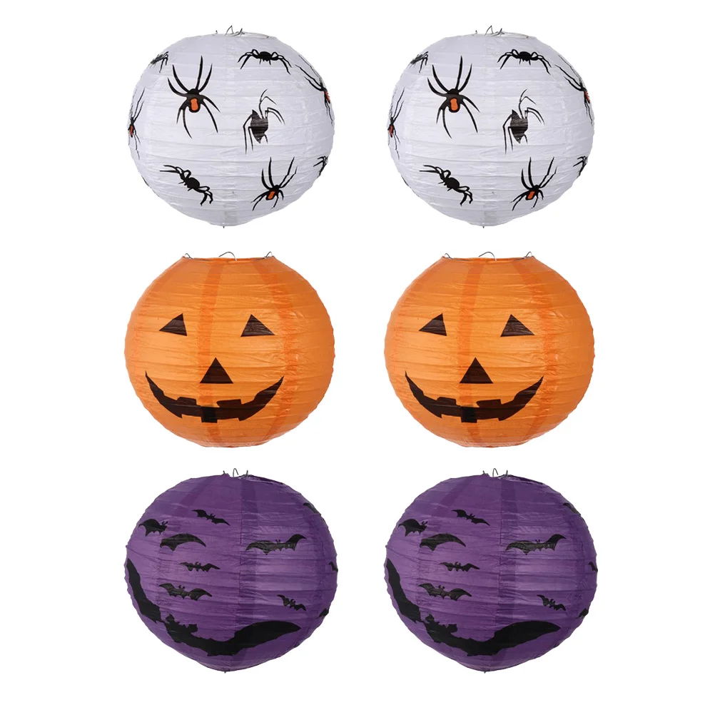 

6 Pcs Paper Jack O Lantern Halloween Party Lanterns Decor Creative Hanging Props Rice