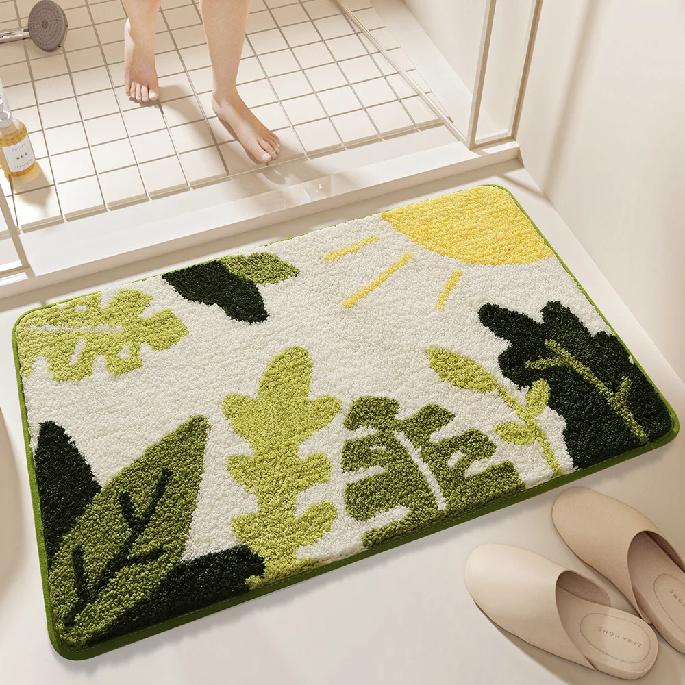 2023 New Simple Small Fresh Flocking Domestic Bathroom Absorbent Carpet