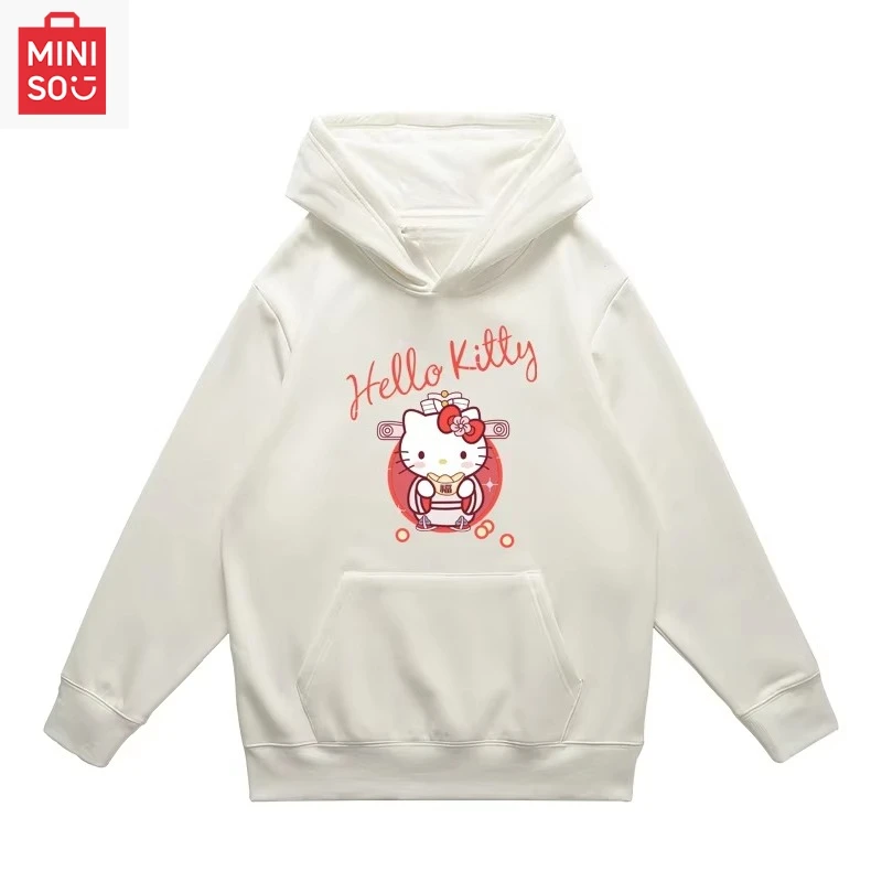 

Cartoon fashion label Hello Kitty hood round neck pullover hoodie women loose oversized top hoodie clothes winter clothes women