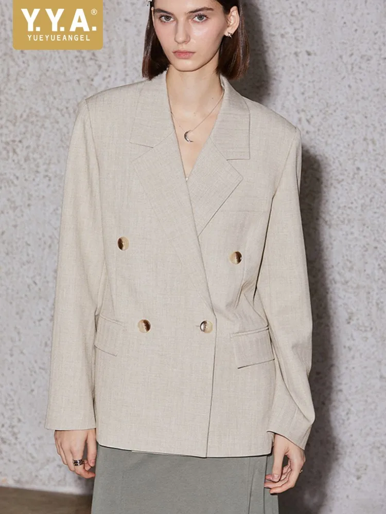 

Office Ladies Work Loose Fit Double Breasted Blazer Jacket Women Casual Suit Coat Vintage Designer High Quality Blazer Outerwear