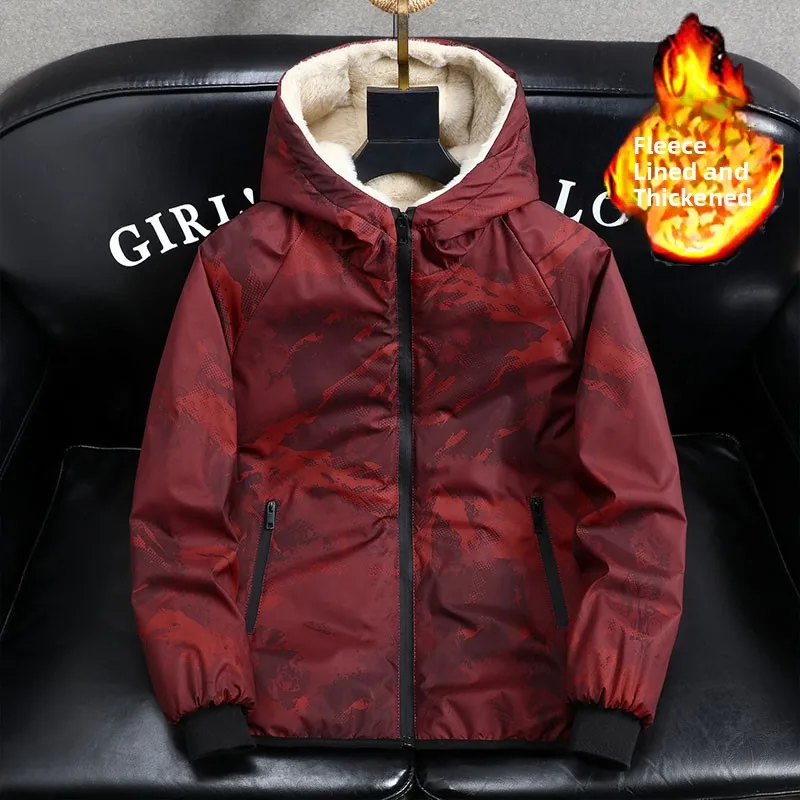 Thickened Fleece Lined Camouflage Men's Cotton Jacket Winter Warm Workwear Anti-Cold Outerwear Casual Loose Fit Zipper Closure