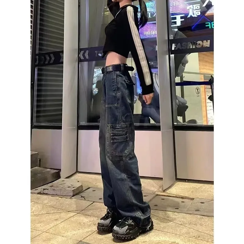 

2024 American Style High Street Tooling Jeans Women's Autumn Loose Slimming High Waist Straight Leg Wide Leg Trousers