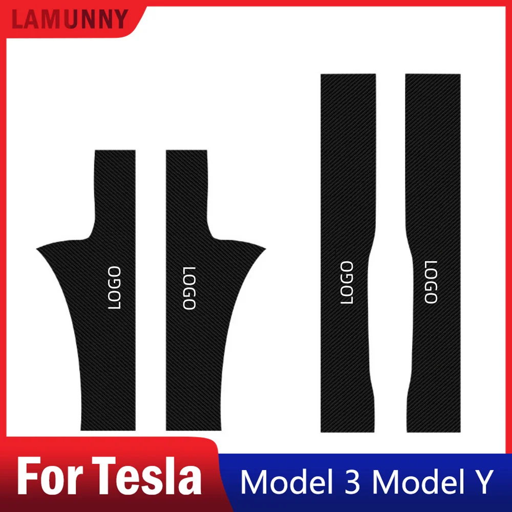 

For Tesla Model 3 Carbon Fiber Style Leather Door Sill Protector Anti-Dirty Scuff Plate Cover Guard Sills Protector Trim