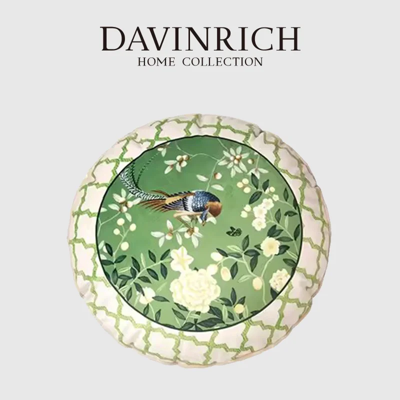 DAVINRICH Retro Pattern Round Pillow Cover Zanzibar Trellis Geometry Decorative Farmhouse Cushion Case For Sofa Couch Home Décor