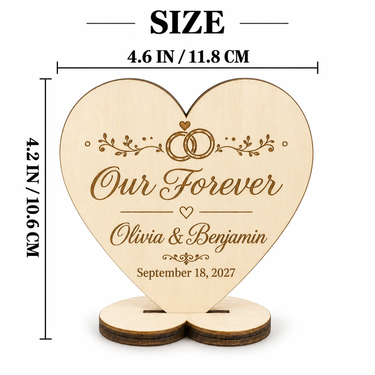 Personalized Wooden Wedding Table Sign Custom Heart Shape Name Table Sign with Stand for Reception Decor Anniversary Gift