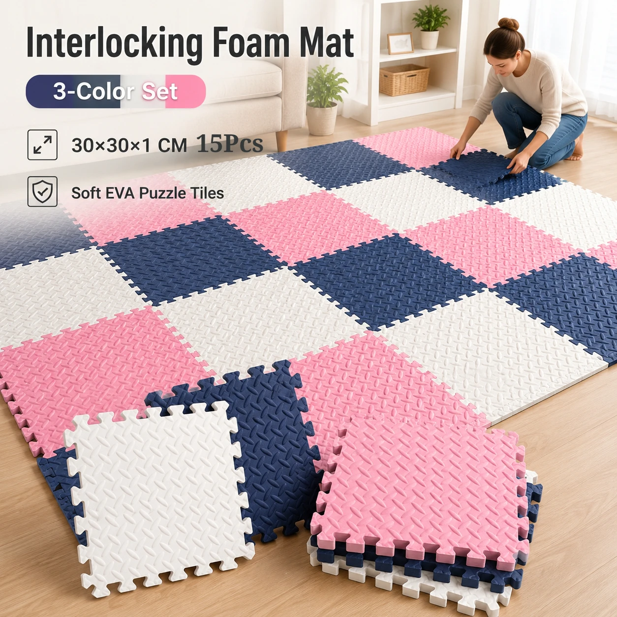 15Pcs EVA Foam Puzzle Mat 30x30x1CM Interlocking Floor Tiles Non Slip Gym Yoga Exercise Kids Room Play Mat