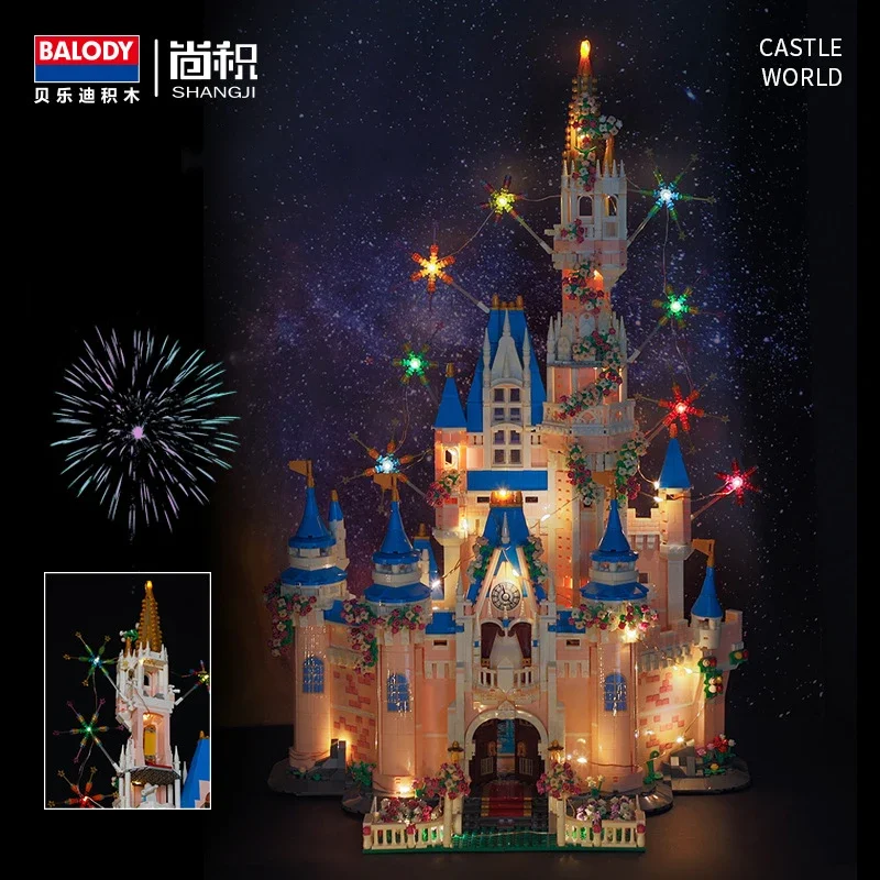 Disney Pink Fireworks Castle Building Blocks Assembled Fairy Tale Architecture Model Mini Diamond Bricks Toys For Santa Gifts