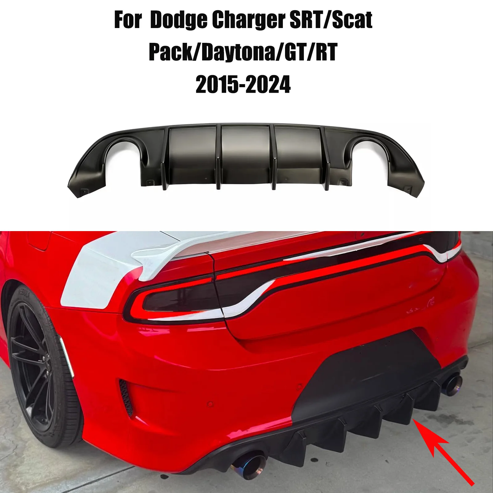 Difusor de Parachoques Trasero, Spoiler Inferior, Splitter para Dodge Charger SRT/Scat Pack/Daytona/GT/RT 2015-2024, Aspecto de Carbono Negro Brillante
