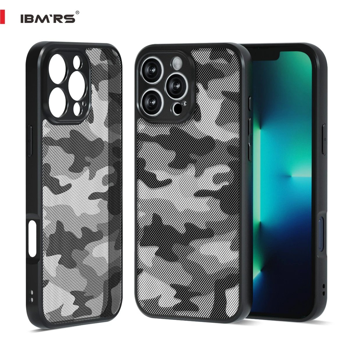 

IBMRS Camo Case for iPhone 13 Pro Max, Shockproof Heavy Duty PC+TPU Dual Layer Phone Cover