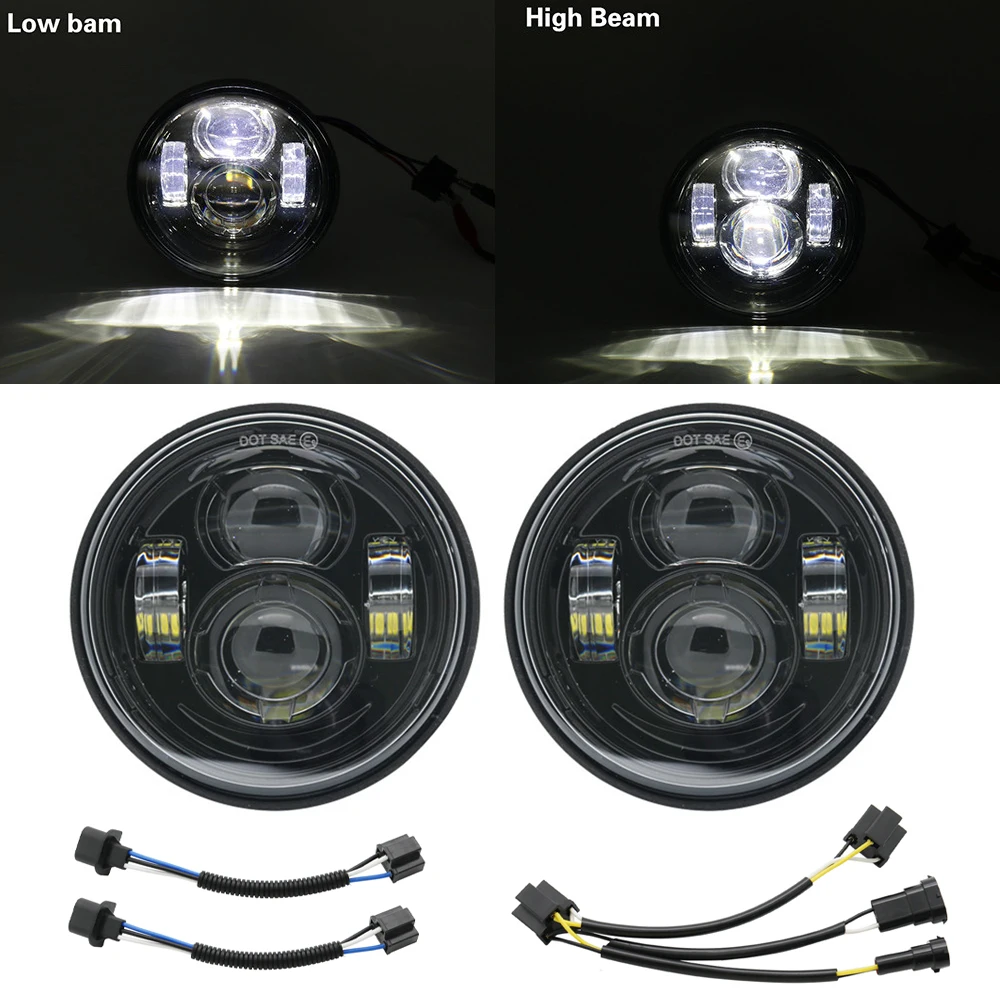4.65 inch H4 Led Koplamp Voor Harley FXDF Motorfiets Voor Harley Dyna Fat Bob 4.5 "Dual Koplamp Dubbele LED koplampen Met DRL