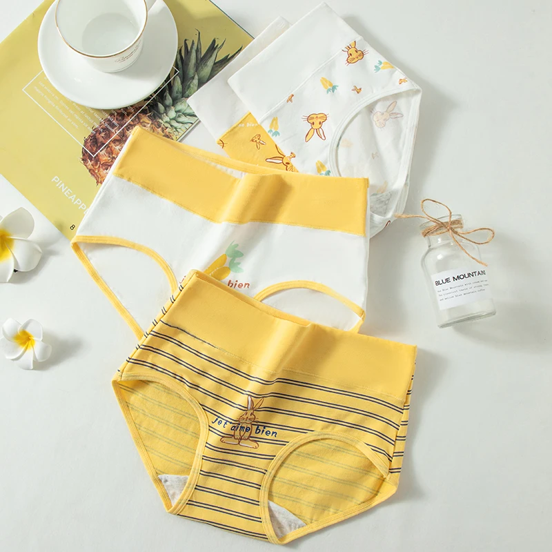4Pcs High Waist Body Shaper Underwear Women Cotton Panties Plus Size Breathable Cute Print Girls Briefs Soft Female Lingerie