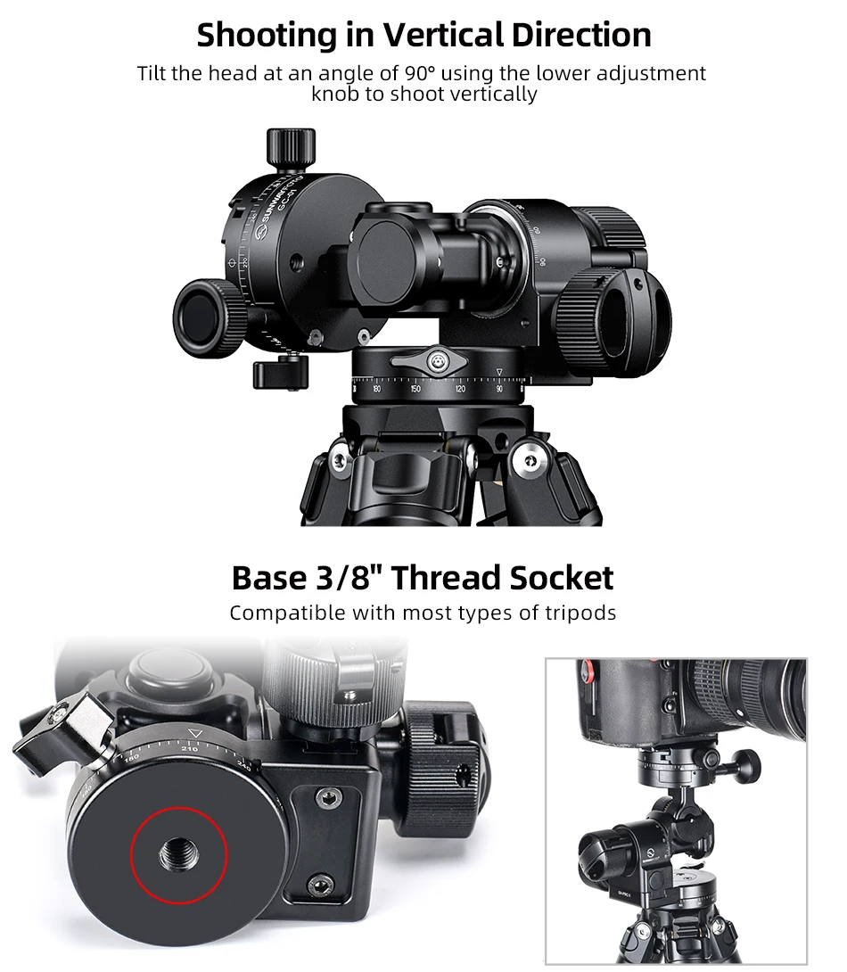 

SUNWAYFOTO Geared Head 3D Independent Adjustment Comes with Geared Panning Clamp GC-01 GH-PROII+ for Dslr Camera Tripod Geared