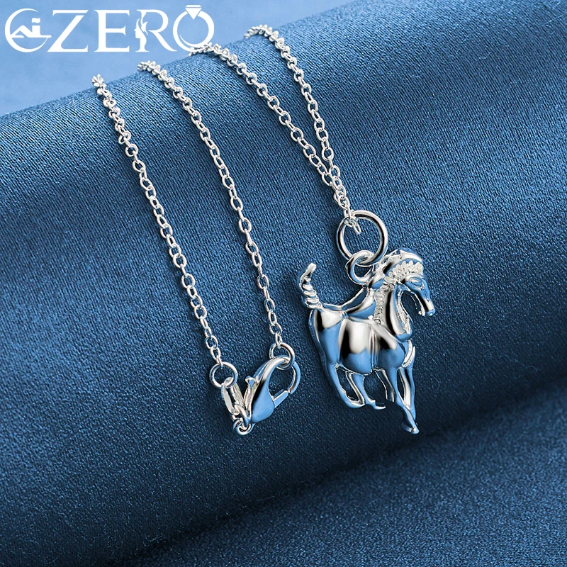 ALIZERO 925 Sterling Silver Horse Pendant Necklace 16-30 Inch Chain For Man Woman Fashion Charm Wedding Party Jewelry Gifts