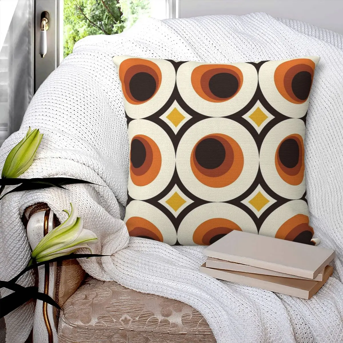 1970s Orange Mid-Century Modern Circle Square Pillowcase Pillow Cover Polyester Cushion Comfort Throw Pillow for Home Bedroom