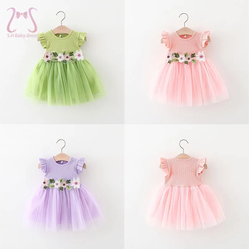 0-3 y Säuglings mädchen Sommerkleid elegante fliegende Ärmel Baby kleid zarte Kinder Kleidung