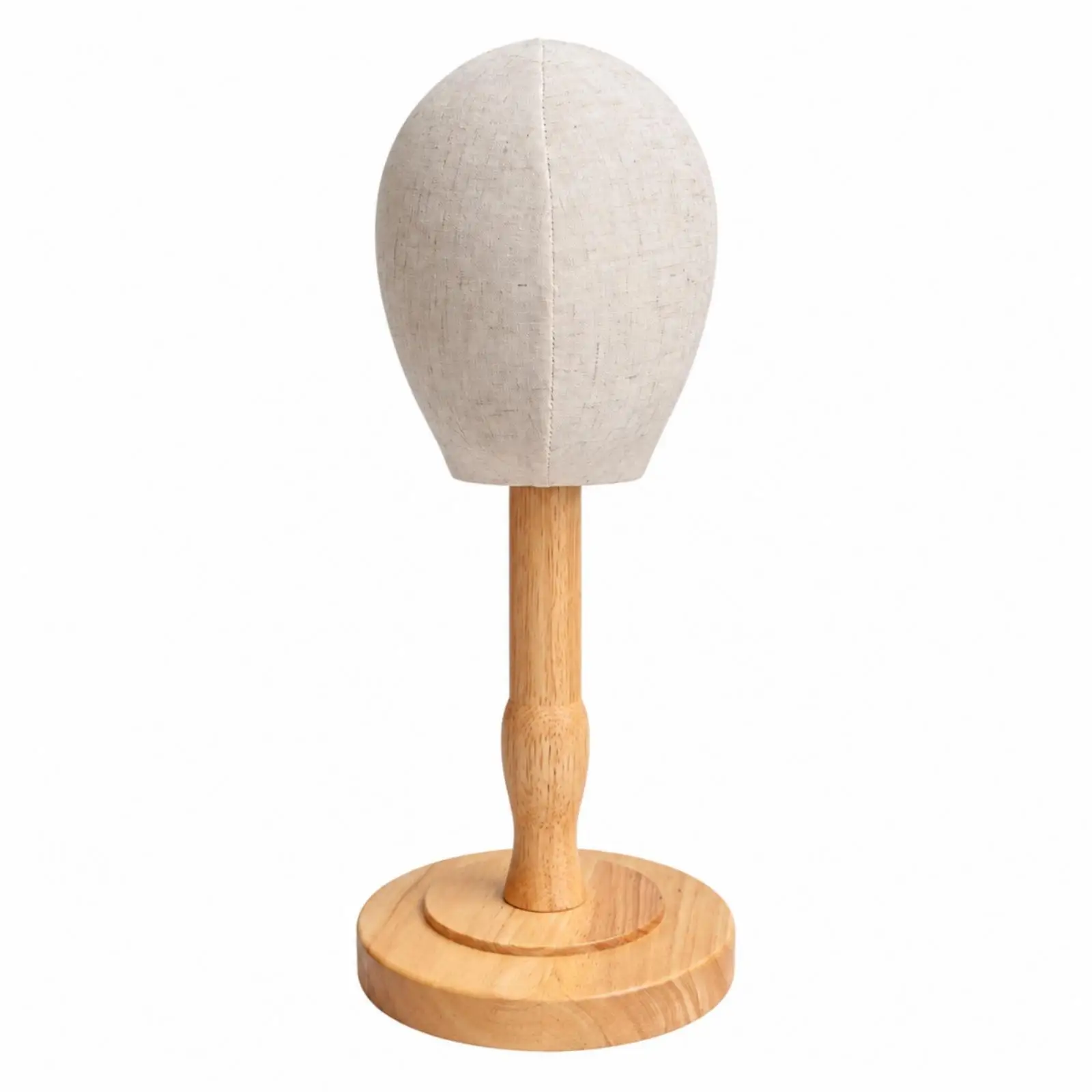 Hat Display Mannequin Head with Fabric Cover and Round Wood Base for Shop Counter Headwear Organizer