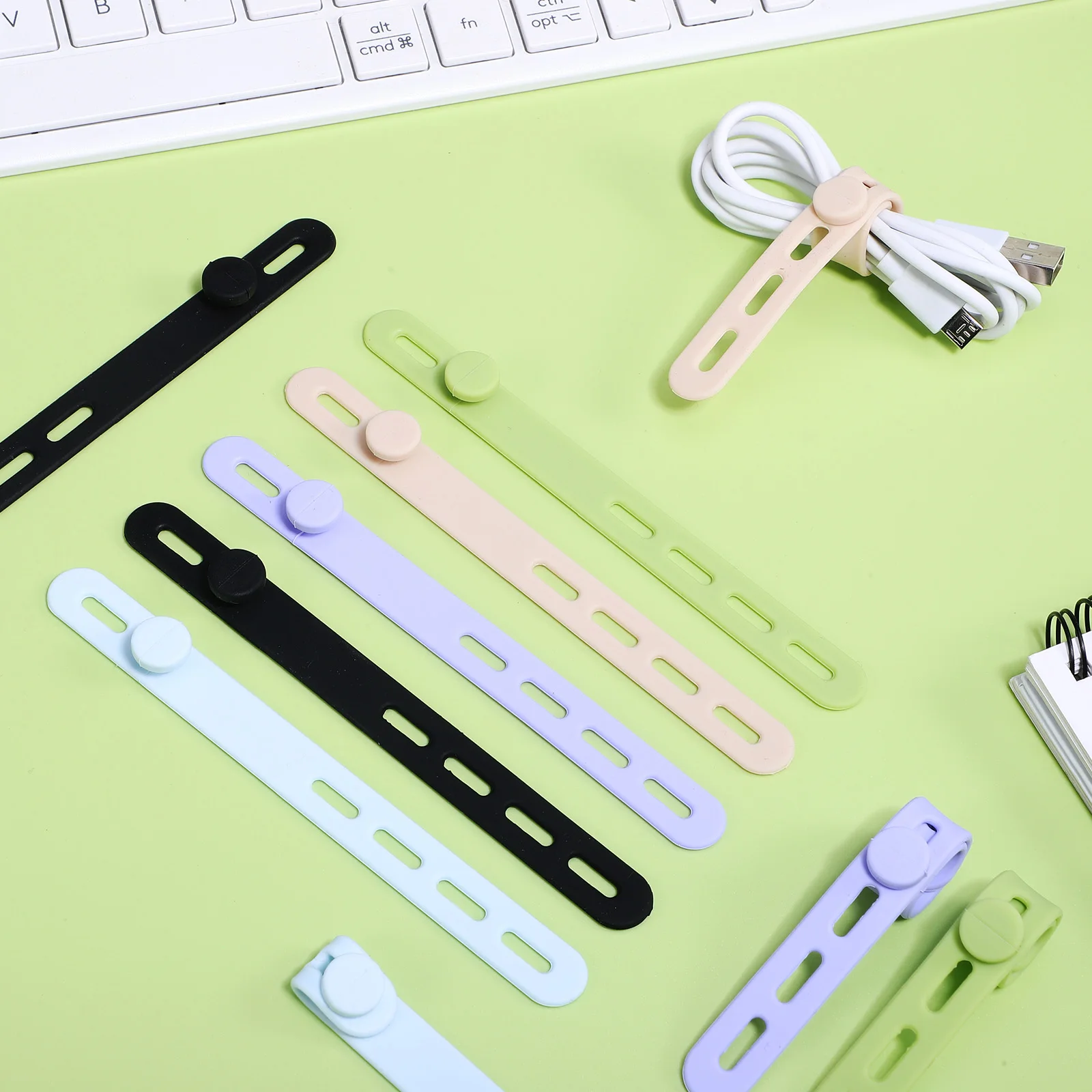 

10 pcs Silicone Cable Ties Adjustable Reusable Cord Organizer Wire Management Strap For Electronics Chargers Headphones Home