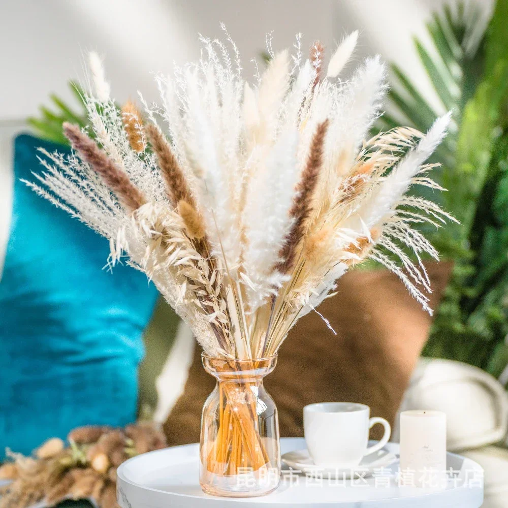 Natural Dried Flowers Bouquet, Reed Pampas, Wheat Ears, Rabbit Tail Grass, Hay for Party, Bohemian Home Decoration, 45cm, 30Pcs