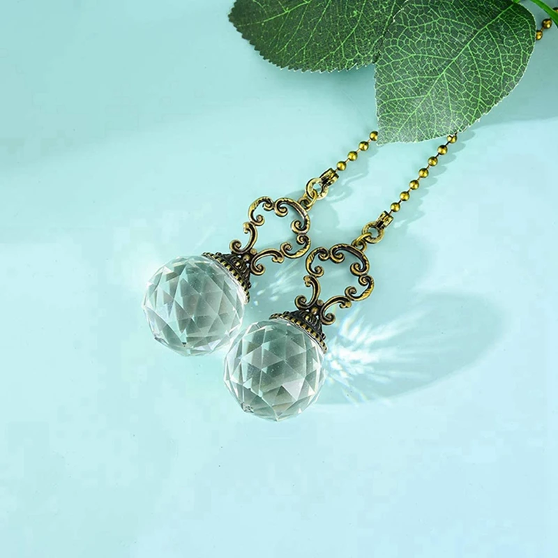 ABJY-مجموعة مكونة من 4 مروحة شفافة على الطراز العتيق وسلسلة مروحة سقف تسحب كرة منشور كريستالية