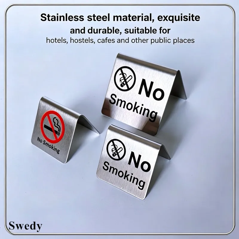 10 Pieces Stainless Steel No Smoking Warning Sign Stand Restaurant Reserved Signs Wedding Table Number Place Card Holder Stand
