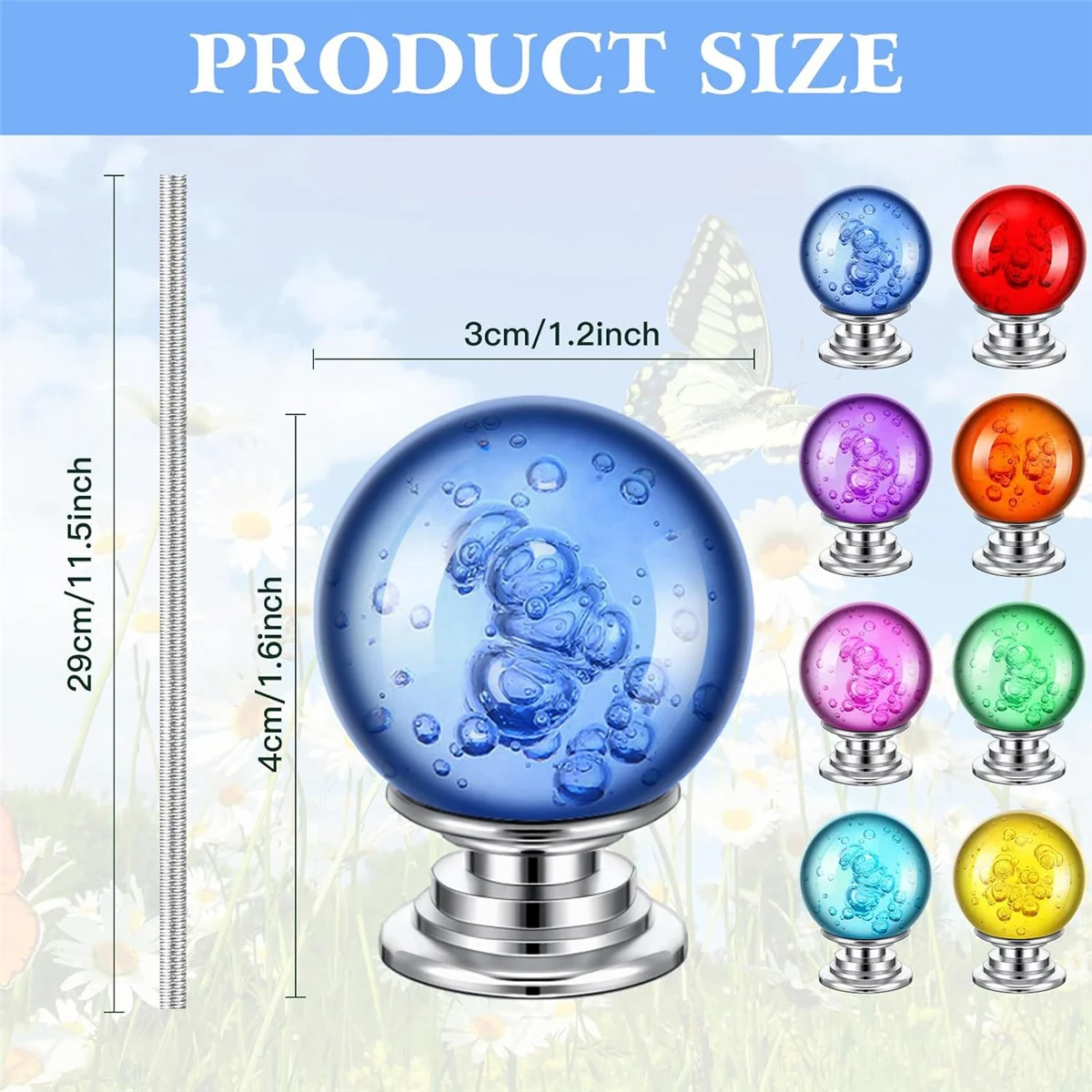 DIY 정원 구슬 말뚝 지팡이 키트, 8/32 인치 12 인치 나사산 막대 8 개, 육각 너트 8 개, 다이아몬드 스토퍼 8 개 포함