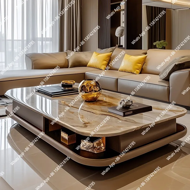 

Italian light luxury marble coffee table large flat living room new high-end microcrystalline stone designer tea table