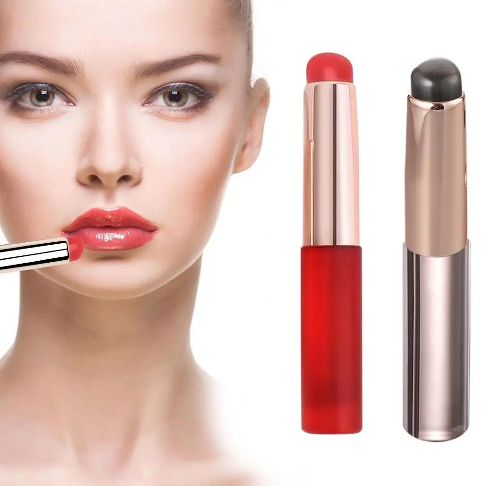 Brocha de silicona para labios con cubierta, corrector en ángulo, brochas para labios brillantes, brochas para bálsamo labial de cabeza redonda, Brus H1W4