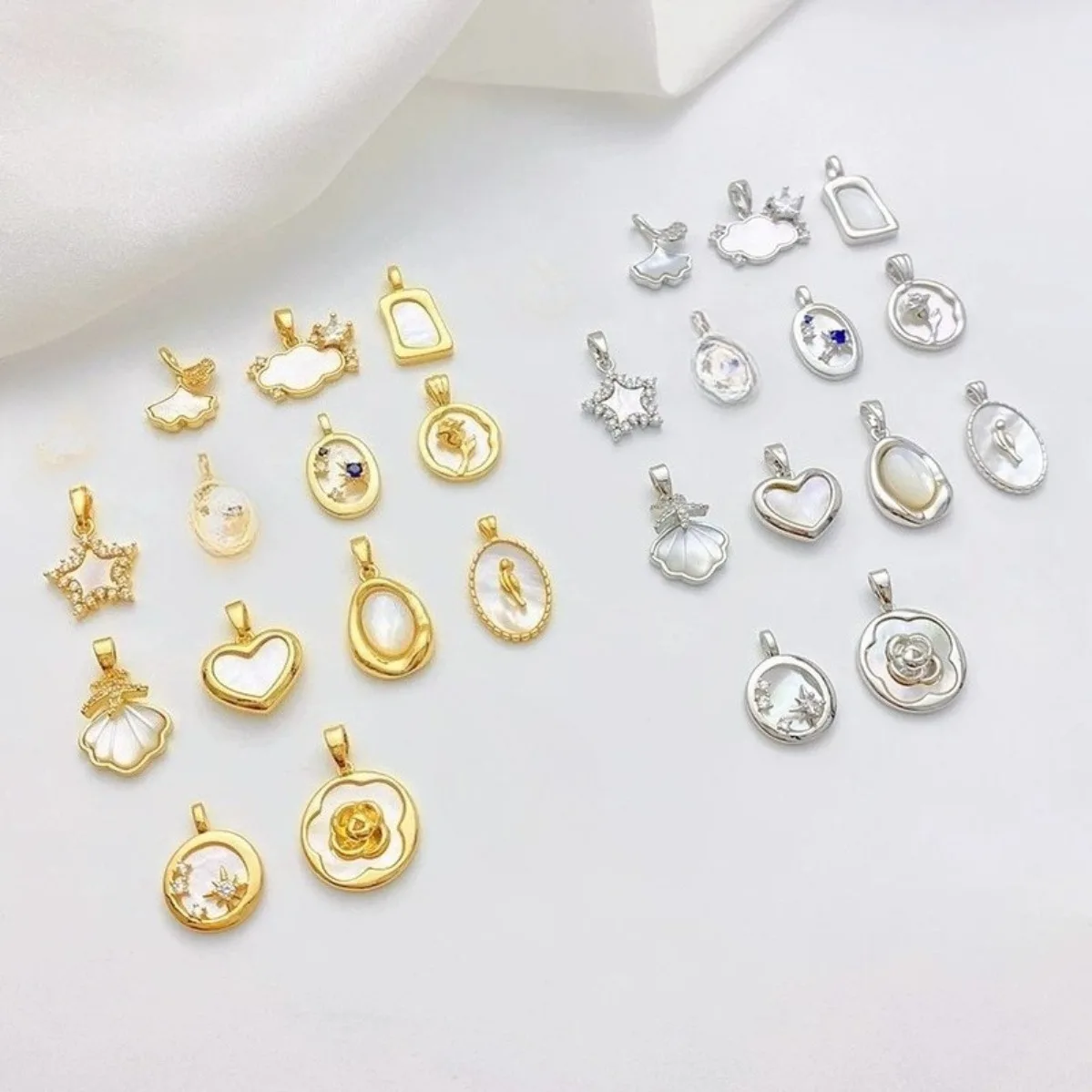 18K Gold Plated Inlaid Fritillary Shell Peach Heart Rose Charm Pendant DIY Findings for Bracelet Necklace Jewelry Making
