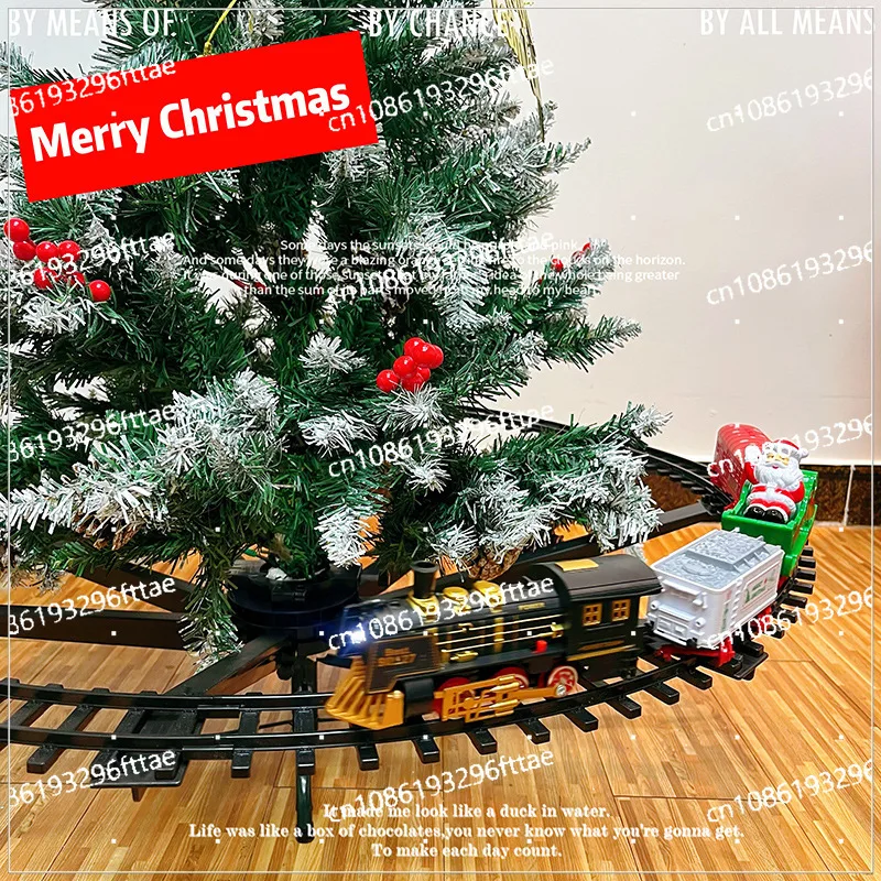 Remote Control Track Steam Train Toy Christmas Tree Track Car Smoke Lights Music Turn Off Train Model