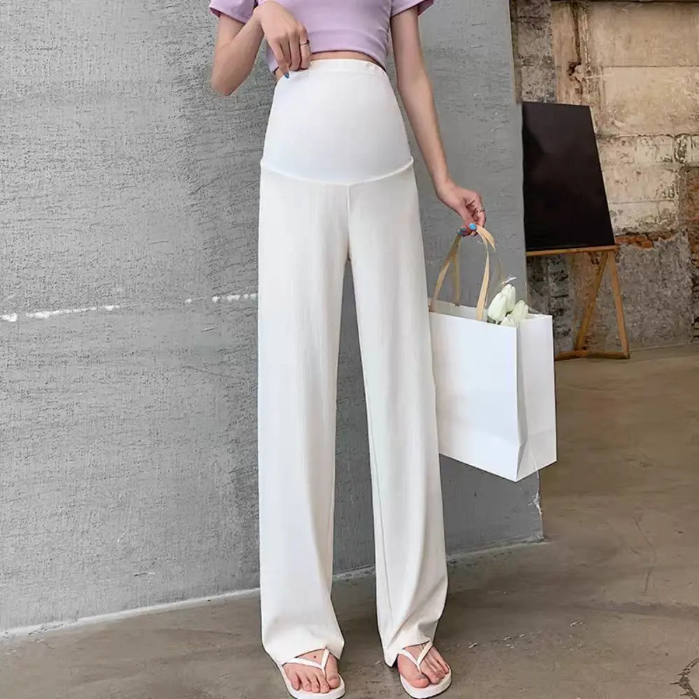 Pantalones sueltos de pierna recta, pantalones informales de cintura alta con sensación caída, pantalones de entrenamiento para embarazadas, pantalones de pierna ancha de seda helada para mujer