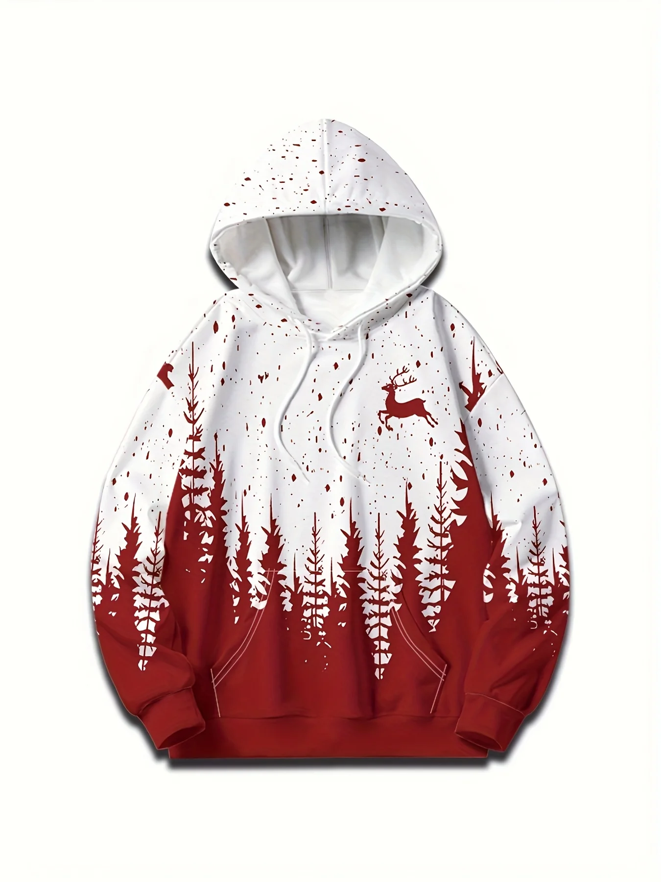 Men Women Christmas Deer Forest Hoodie Red White Gradient Print Casual Pullover Hooded Sweatshirt Hip Hop Sport Streetwear Tops
