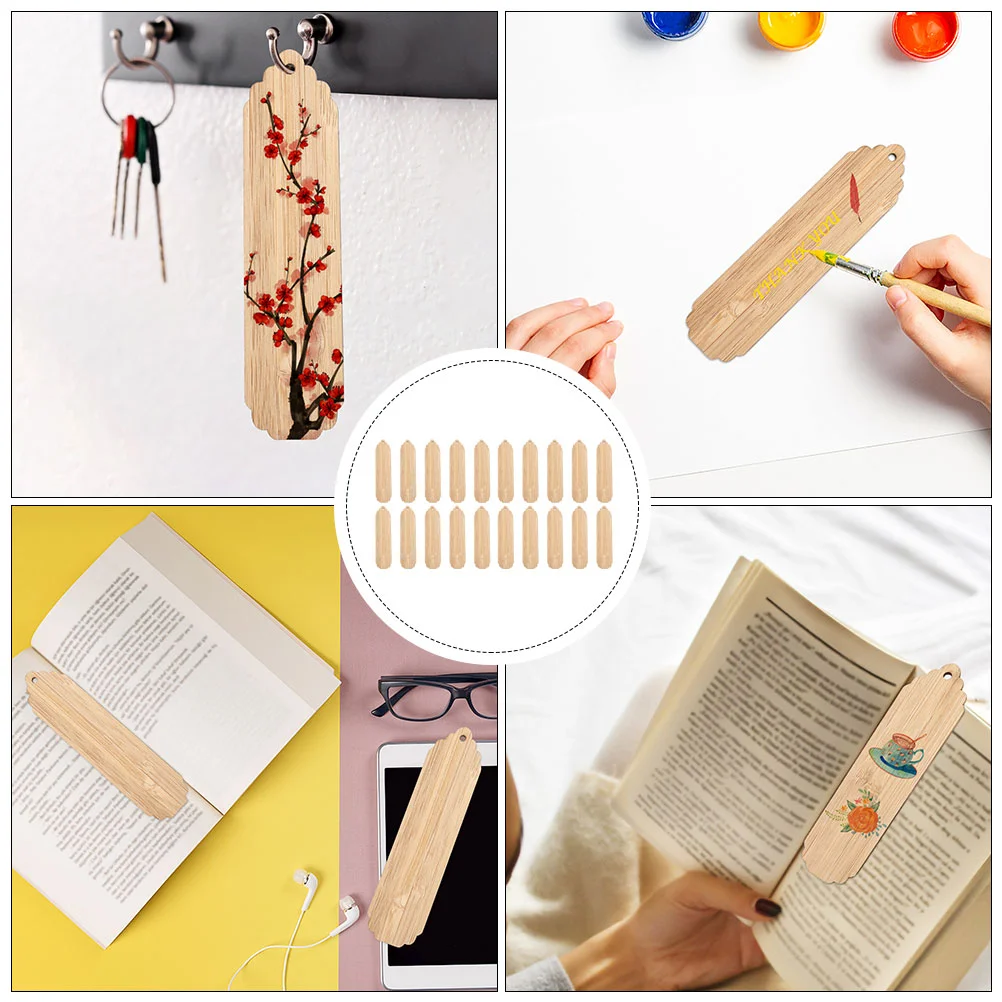 20 Pcs Creative DIY Crafts Wooden Blank Bookmark Bookmarks Making Modeling Tags