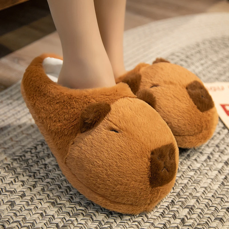 Zapatillas cálidas de dibujos animados Capybara, zapatos encantadores de felpa, Zapatillas de casa suaves y antideslizantes para interiores de invierno