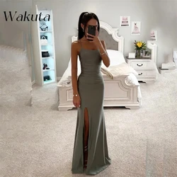 Wakuta Sexy Spaghetti Strap Off The Shoulder  Prom Dress with Split Floor Length Вечернее Платье Mermaid Party Vestido De Fiesta