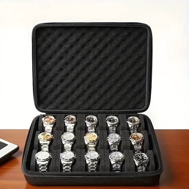 صندوق تخزين الساعات المتقدم، صندوق تخزين الساعات بفتحة 15 بطاقة، صندوق تخزين المجوهرات المحمول، خزانة العرض، مناسب للمنزل