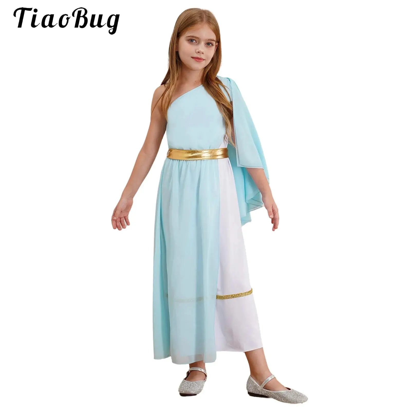 Kids Girls Ancient Greek Toga Costume Athenian Princess Roman Empress Cosplay Long Dress Robe for Halloween Carnival Party