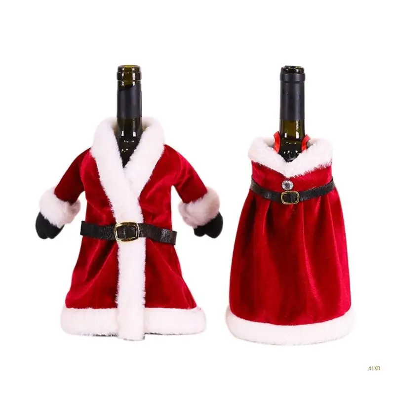 

41XB 2PCS Christmas Wine Bottle Costume Santa Wine Bottle Covers For Dinner Party