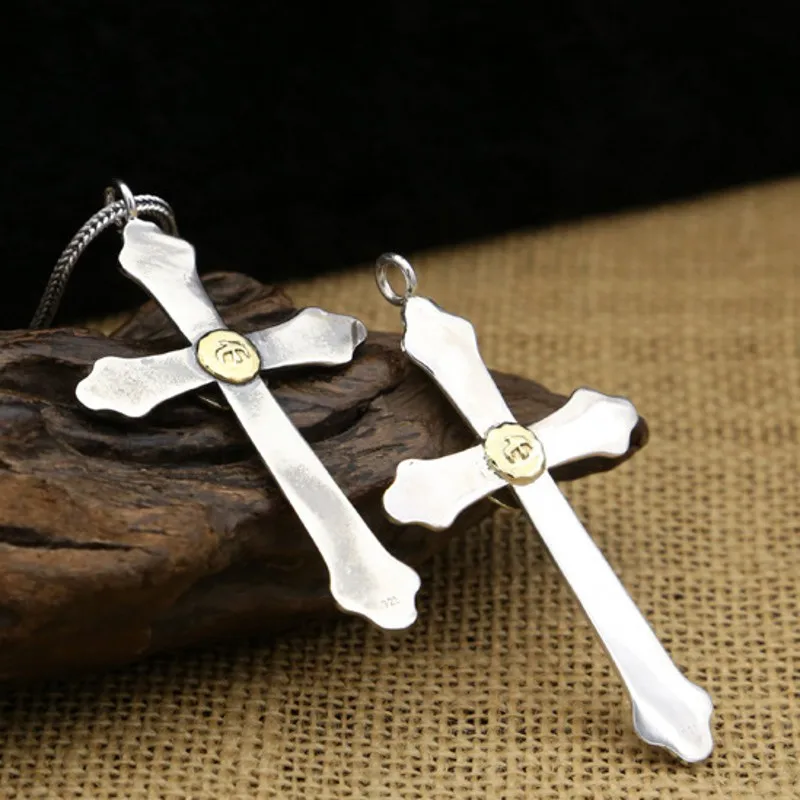 New s925 Sterling Silver Necklace for man Feather Necklace on Korean all-match Silver Cross Men pendant