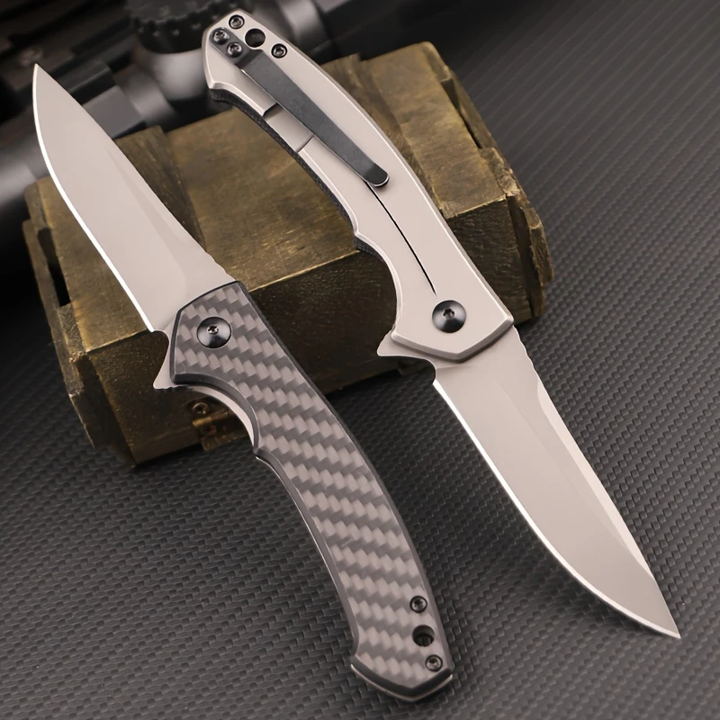 Top Quality 0450 Tactical Flipper Folding Knife 440C Satin Blade, Carbon Fiber Handles Outdoor Survival Hunting Pocket EDC Tool