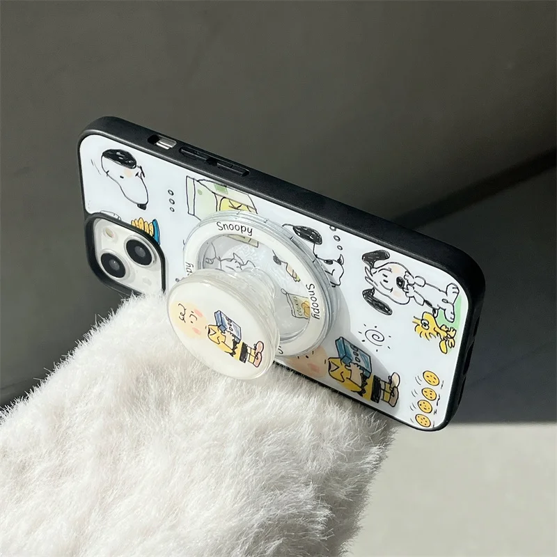 Cute Snoopy Charlie Brown Bracket Magnetic Case For iPhone 15 Pro Max 12 13 14 Pro 15 Magsafe Case Wireless Charge Cartoon Cover