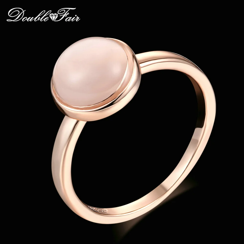 Double Fair Concise Cat\'s Eye Stone Rings Rose Gold Color Semi-precious Stone Brand Jewelry For Women anel aneis joias DFR153