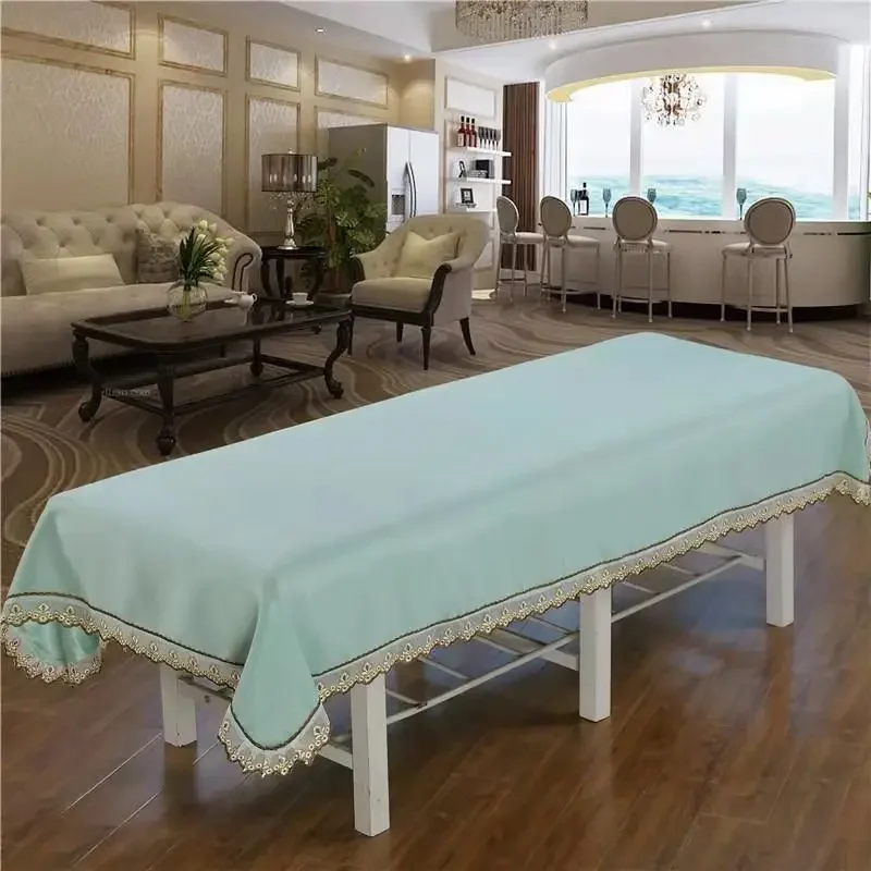 Beauty Salon Thickened Bed Sheets with Hole Physiotherapy Massage Spa Solid Color Lace Cotton Linen Bed Cover Bedspread