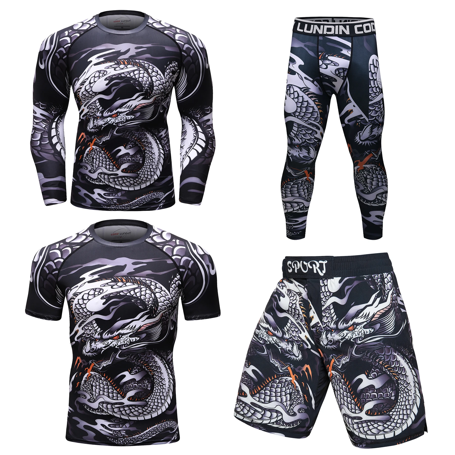 Cody Lundin Rash Guard Спортивный костюм Футболка для ММА + брюки Шорты для ММА 4 шт. Бразильское джиу-джитсу Bjj Боксерский трикотаж для мужчин