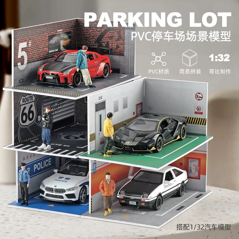 1/32 Assembled PVC Garage Ornaments Car Display Scene Simulation Parking Lot Model Collection Miniature Scenes