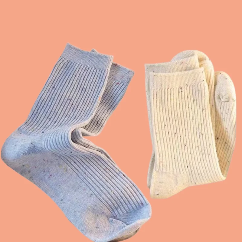 6/12 Pairs 2024 New Fashion Women's Casual Socks Gentle Cream Color Breathable Pinstripe Mid-tube Socks Solid Color Casual Socks