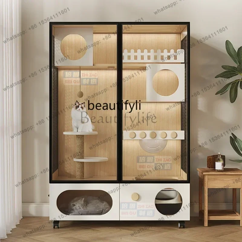 Solid wood, household interior, cat house with large free space, house cat house cat cabinet