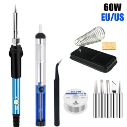 60W 220V/110V EU/US Adjustable Temperature Electric Soldering Iron Solder Tin Welding Solder Heating Nib Repair Tool