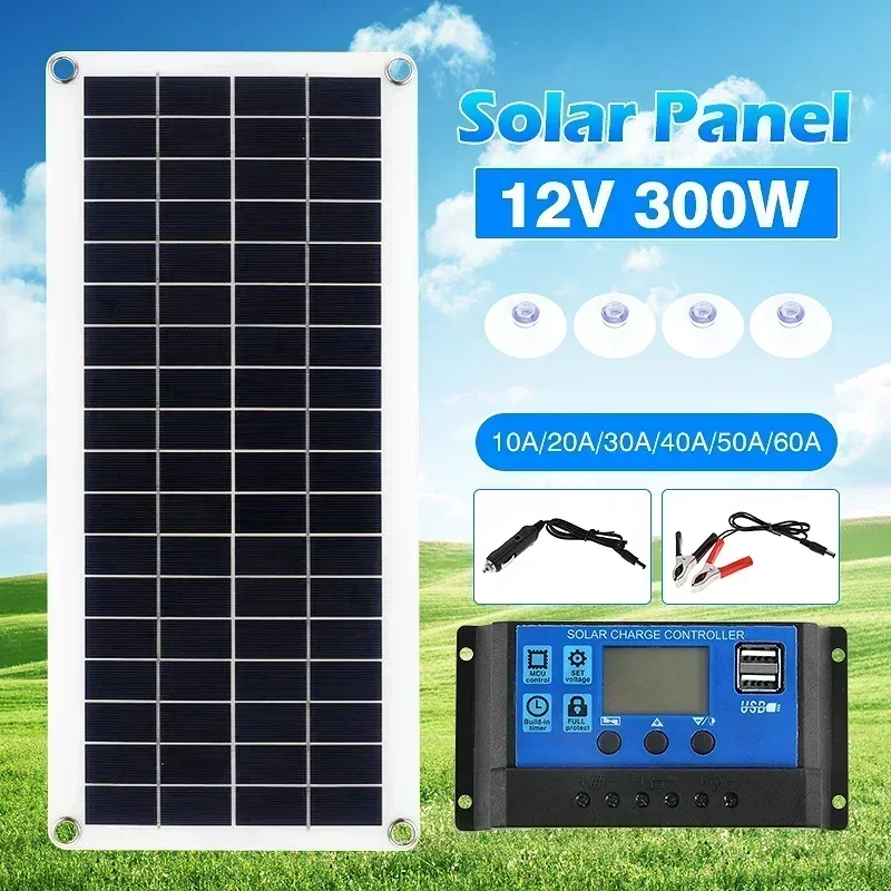 

300W Flexible Solar Panel 12V Battery Charger Dual USB With 10A-60A Controller Solar Cells Power Bank for Phone Car Yacht RV