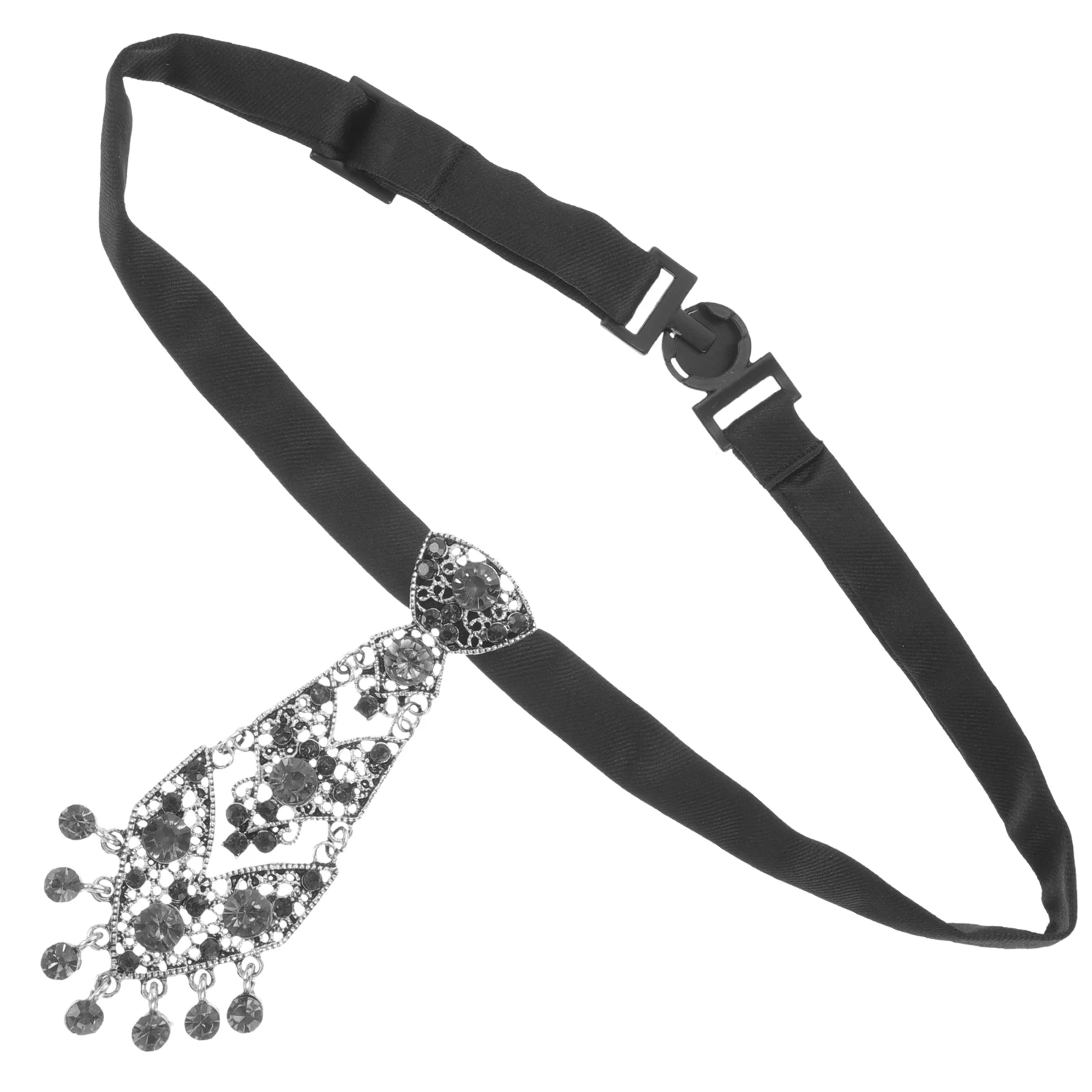 Diamond Encrusted Small Party Wedding Necktie Glitter Alloy Rhinestone Decorative Sequin Tie For Women Men Black Metal Studded